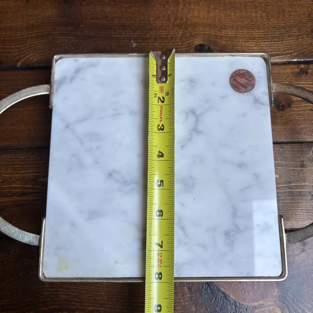 Leonard Silverplate Italy Marble & Silver Serving Tray‎ with Handles